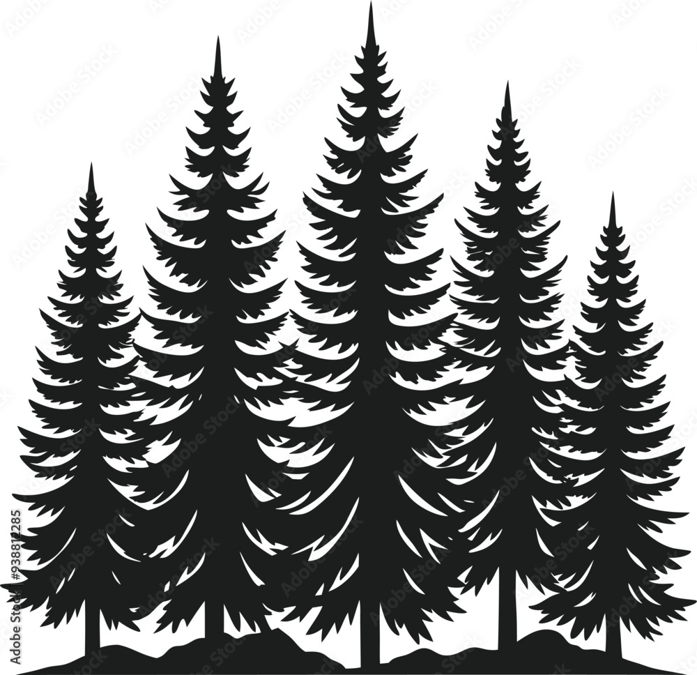 Obraz premium Pine trees silhouette vector