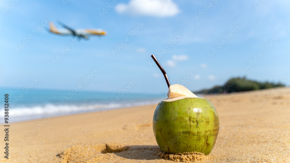 Coconut cocktail on the beach by the sea Coconut cocktail on the beach by the sea