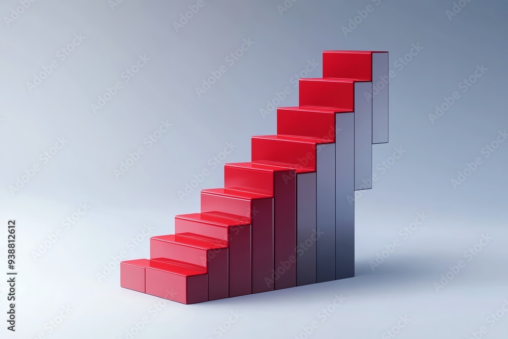 A modern staircase model illustrating growth, success, and progression with a sleek design and vibrant colors. A modern staircase model illustrating growth, success, and progression with a sleek design and vibrant colors.