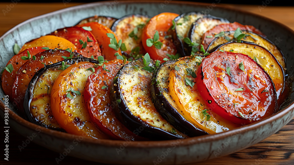 Fototapeta premium Beautifully arranged Ratatouille in a circular pattern