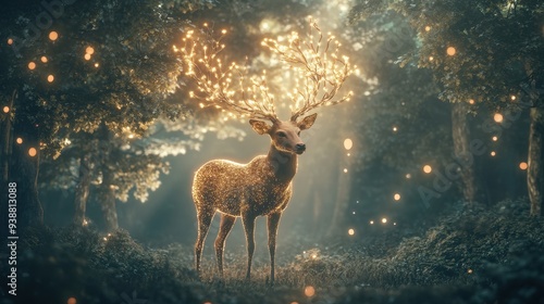 Magical Deer with Glowing Antlers in a Forest