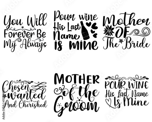 Minimal Wedding Hand Lettering, Calligraphy Pack Vector Illustration for Bookmark, Poster, Book Cover