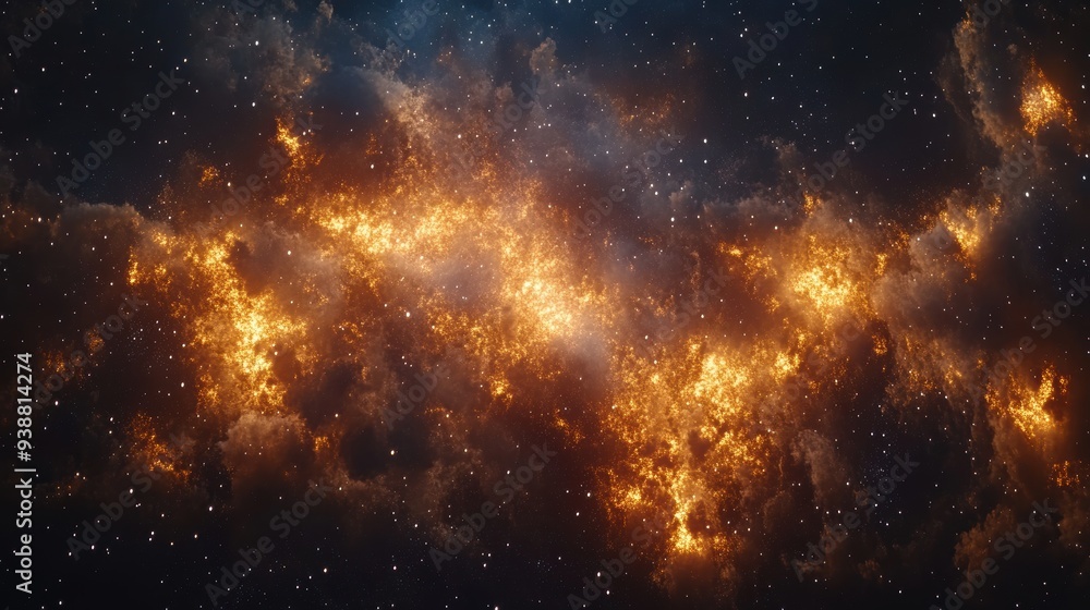 Cosmic Nebula with Bright Stars and Glowing Gas Clouds Cosmic Nebula with Bright Stars and Glowing Gas Clouds