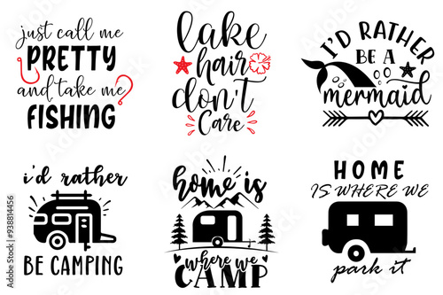 Classic Summer Retro Quotes, Trendy Retro Style Illustration Bundle Vector Illustration for Stationery, Sticker, Bookmark