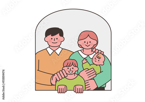 窓から覗いている家族のイラスト