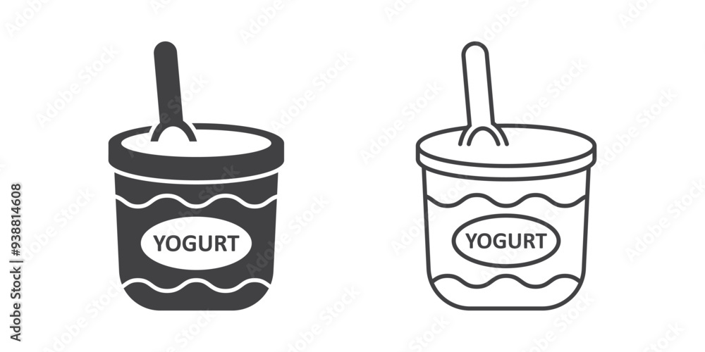 Yogurt container with a spoon icon in flat style. Dairy product background vector illustration on isolated background. Healthy food sign business concept. Yogurt container with a spoon icon in flat style. Dairy product background vector illustration on isolated background. Healthy food sign business concept.