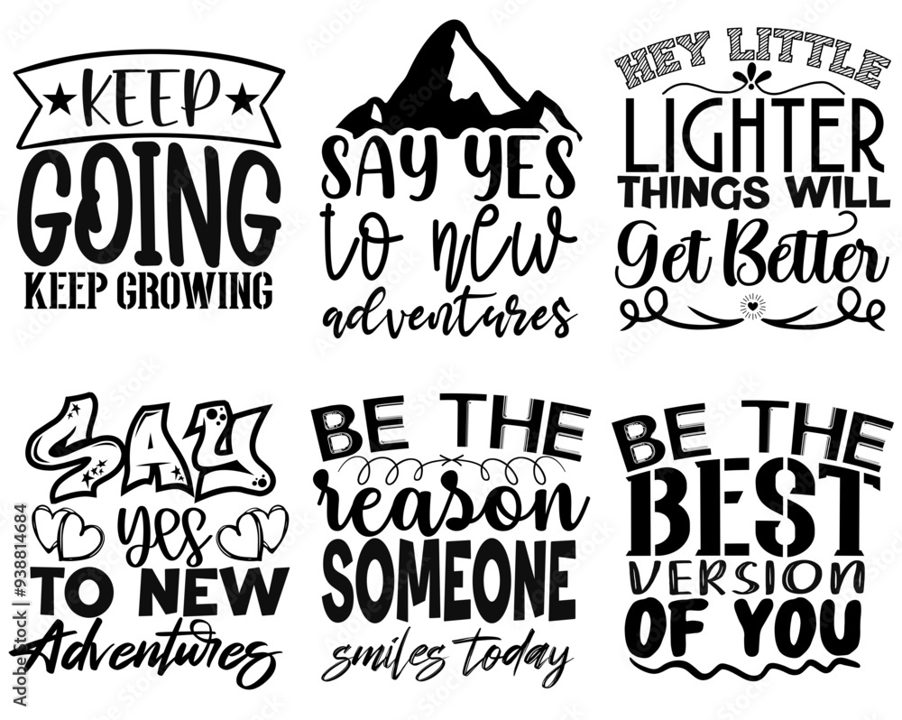 Obraz premium Creative Positive Calligraphic Lettering, Typographic Emblems Set Vector Illustration for Social Media Post, Magazine, Mug Design