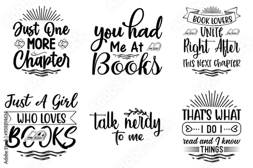 Cute Reading Labels And Badges, Calligraphy Set Vector Illustration for Holiday Cards, Label, Decal