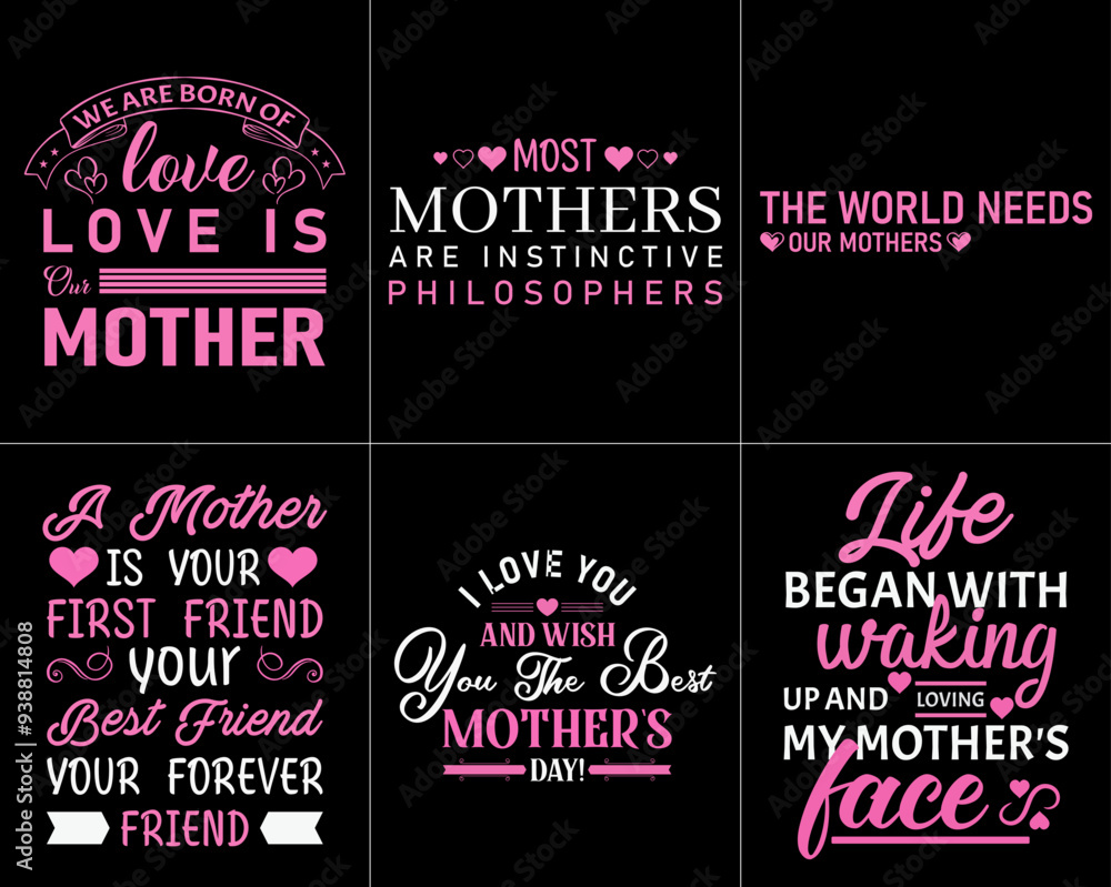 Creative Mothers Day Tshirt Pack Calligraphy, Typography Pack Vector Illustration for Printable, Greeting Card, Packaging