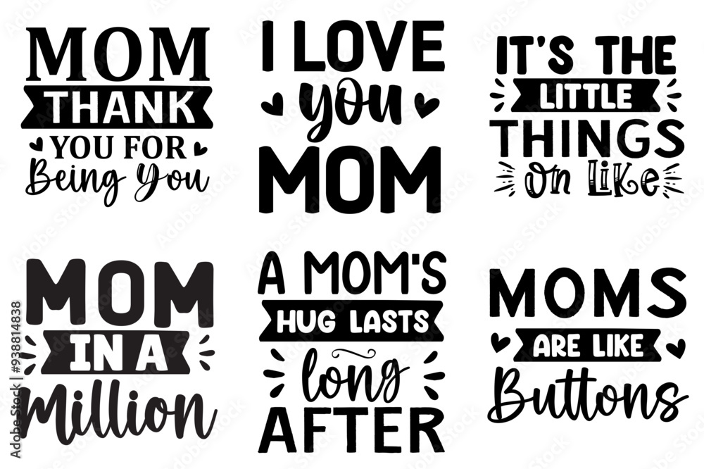 Fototapeta premium Cute Mom Quotes, Calligraphy Collection Vector Illustration for Holiday Cards, Greeting Card, Packaging