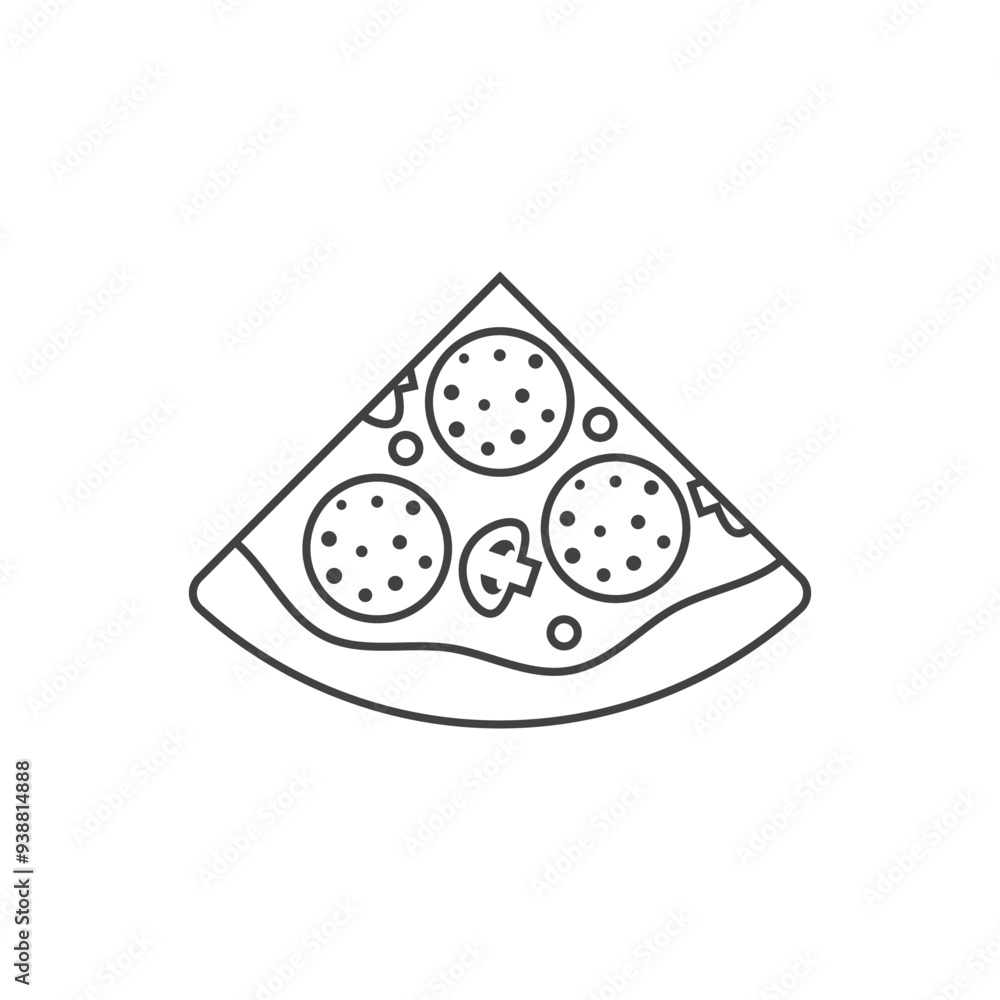 Piece of pizza icon in flat style. Pepperoni slice food vector illustration on isolated background. Pizzeria sign business concept. Piece of pizza icon in flat style. Pepperoni slice food vector illustration on isolated background. Pizzeria sign business concept.