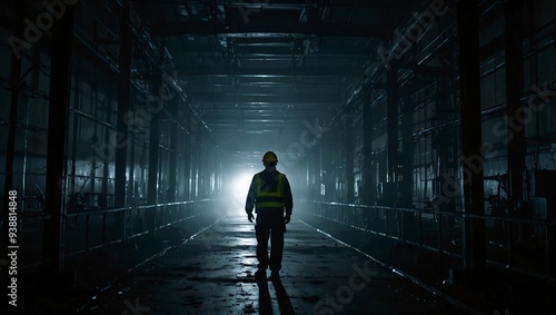 epic photo of technicians in industrial work area with low light made by AI generative