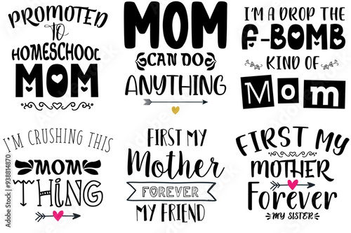 Minimalist Mom Invitation, Calligraphic Lettering Pack Vector Illustration for Decal, Magazine, Presentation
