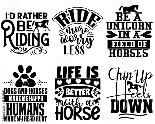 Minimal Horse Quotes, Invitation Bundle Vector Illustration for Advertising, Postcard, Holiday Cards