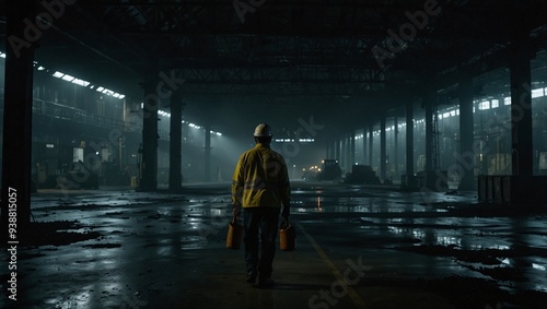 epic photo of technicians in industrial work area with low light made by AI generative