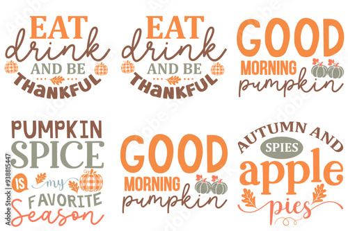 Decorative Fall Trendy Retro Style Illustration, Hand Lettering Bundle Vector Illustration for Vouchers, Greeting Card, Banner