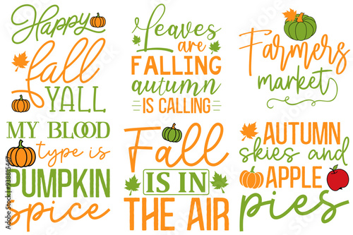 Minimalist Fall Phrases, Quotes Pack Vector Illustration for Postcard, Infographic, Banner