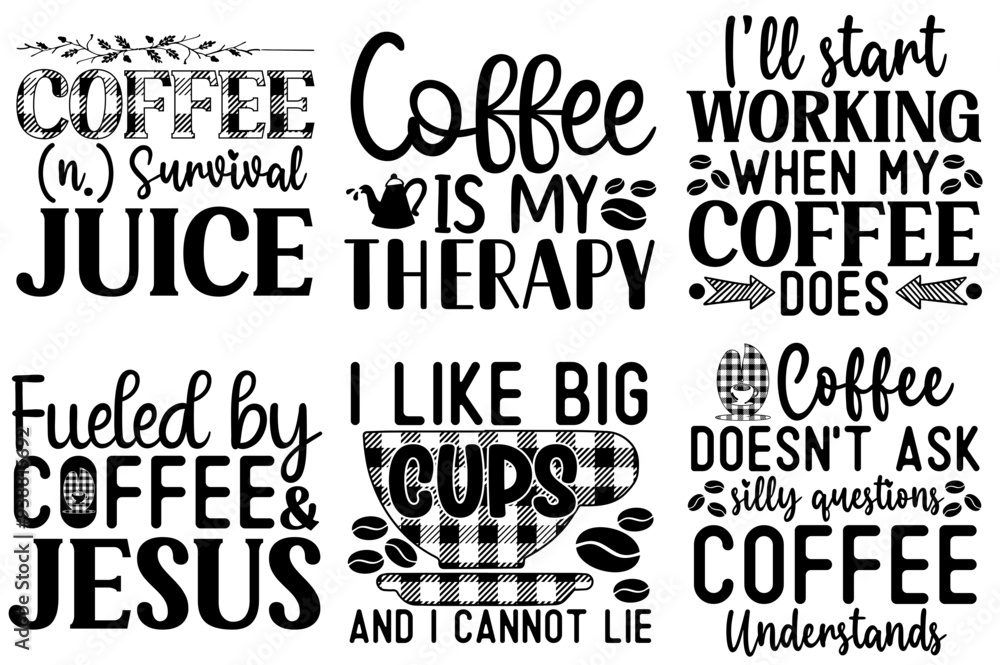Fototapeta premium Simple Coffee Calligraphy, Labels And Badges Set Vector Illustration for Advertisement, Printing Press, Bookmark