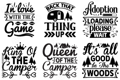 Elegant Camping Inscriptions, Invitation Collection Vector Illustration for Flyer, Gift Card, Advertising