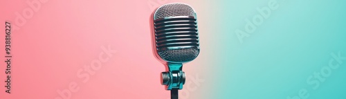 Vintage microphone on a colorful background, perfect for music, performance, or audio-related themes. photo