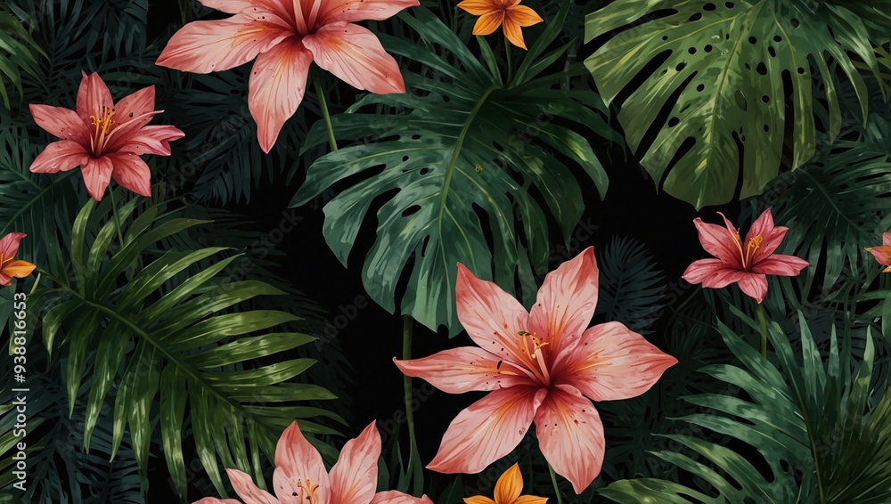 beautiful green plant and pink flower background illustration made by AI generative beautiful green plant and pink flower background illustration made by AI generative