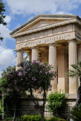 Old famous landmark building in a park in Valletta, Malta