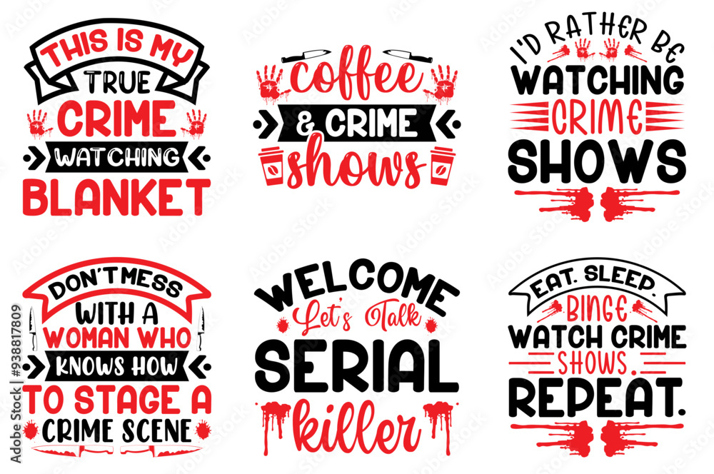 Minimalist True Crime Calligraphic Lettering, Trendy Retro Style Illustration Collection Vector Illustration for T-Shirt Design, Announcement, Advertisement