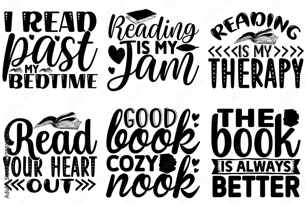 Fototapeta premium Cute Reading Inscriptions, Typographic Emblems Set Vector Illustration for Brochure, Newsletter, Mug Design