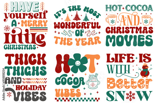 Decorative Retro Christmas Typography, Trendy Retro Style Illustration Collection Vector Illustration for Poster, Bookmark, Advertising