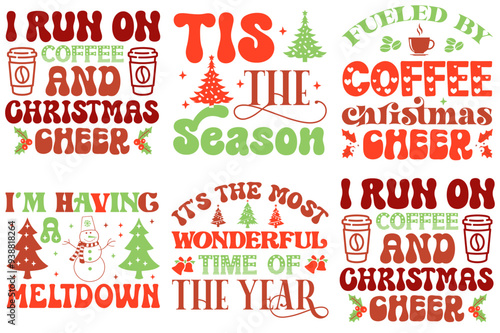 Cute Retro Christmas Trendy Retro Style Illustration, Hand Lettering Collection Vector Illustration for Packaging, Banner, Decal