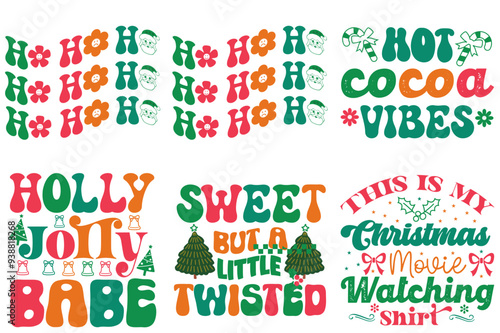 Elegant Retro Christmas Inscriptions, Typographic Emblems Pack Vector Illustration for Social Media Post, Greeting Card, Postcard