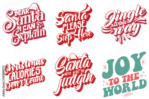 Simple Retro Christmas Hand Lettering, Calligraphic Lettering Bundle Vector Illustration for Printable, Greeting Card, Book Cover
