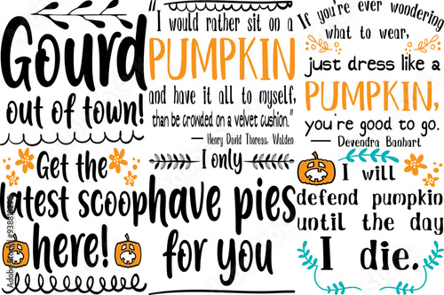 Simple Pumpkin Inscriptions, Typographic Emblems Pack Vector Illustration for Holiday Cards, Postcard, Logo