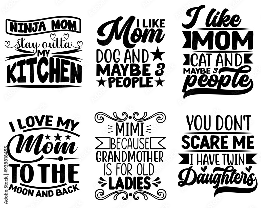 Fototapeta premium Vibrant Mom Typography Typographic Emblems, Calligraphy Bundle Vector Illustration for Advertisement, Presentation, Newsletter