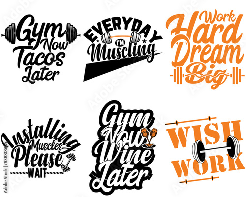 Elegant Gym Inscriptions, Hand Lettering Pack Vector Illustration for Newsletter, Packaging, Mug Design