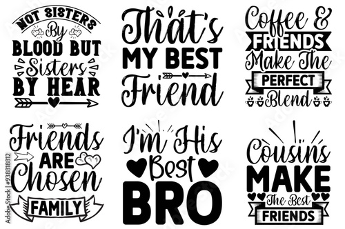 Modern Friendship Quotes, Hand Lettering Set Vector Illustration for Packaging, Motion Graphics, Postcard