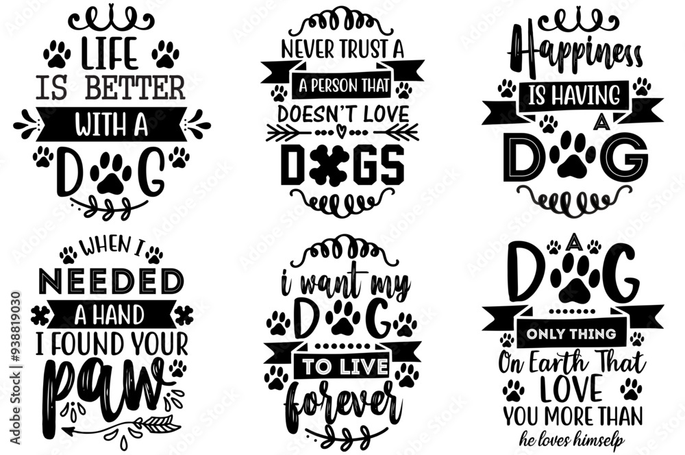 Fototapeta premium Classic Dog Phrases, Typography Collection Vector Illustration for Advertisement, Infographic, Stationery