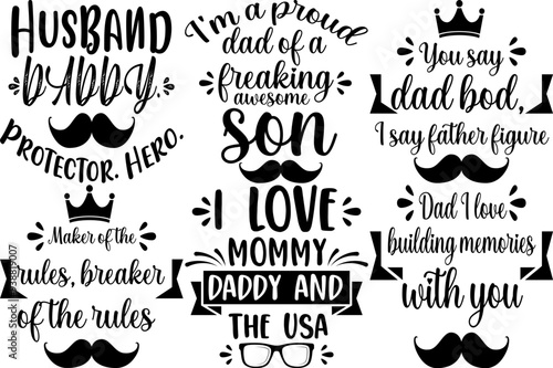 Classic Fathers Day Inscriptions, Typography Collection Vector Illustration for Banner, Newsletter, Sticker