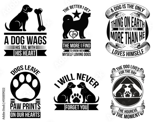 Cute Dog Typographic Emblems, Labels And Badges Pack Vector Illustration for Presentation, Banner, Greeting Card photo