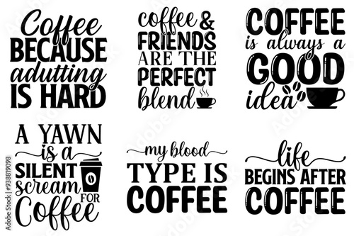 Decorative Coffee Inscriptions, Trendy Retro Style Illustration Bundle Vector Illustration for Poster, Magazine, Wrapping Paper