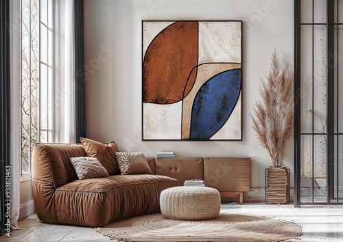 Living Room with a Window and Single Wall Art | Brown Sofa in Living Room | Simple and Small Living Room 