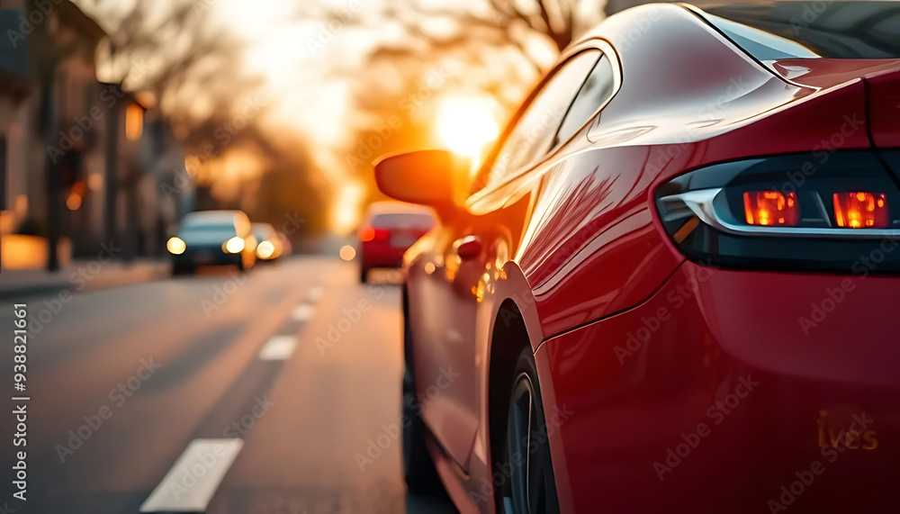 Sunset Drive: Car in Golden Hour Glow Sunset Drive: Car in Golden Hour Glow