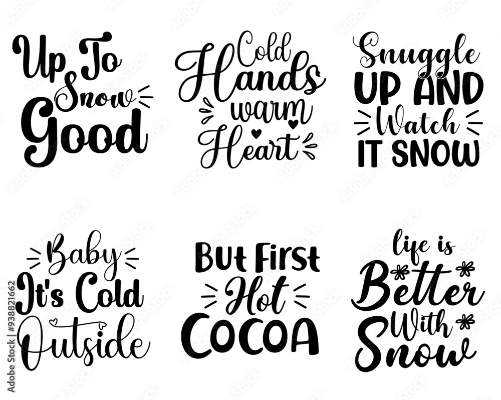 Minimalist Winter Calligraphic Lettering, Phrases Set Vector Illustration for Icon, Stationery, Presentation Minimalist Winter Calligraphic Lettering, Phrases Set Vector Illustration for Icon, Stationery, Presentation