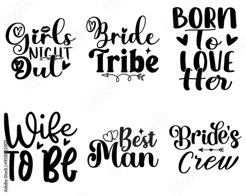 Colourful Wedding Calligraphy, Inscriptions Set Vector Illustration for Holiday Cards, Gift Card, Sticker