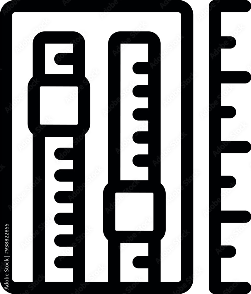 Black and white icon of a tailor's measuring tools, perfect for representing sewing or tailoring Black and white icon of a tailor's measuring tools, perfect for representing sewing or tailoring