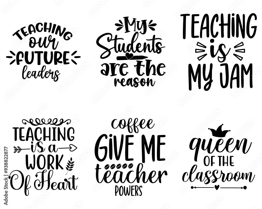 Fototapeta premium Modern Teacher Typography, Labels And Badges Bundle Vector Illustration for Newsletter, Bookmark, Greeting Card