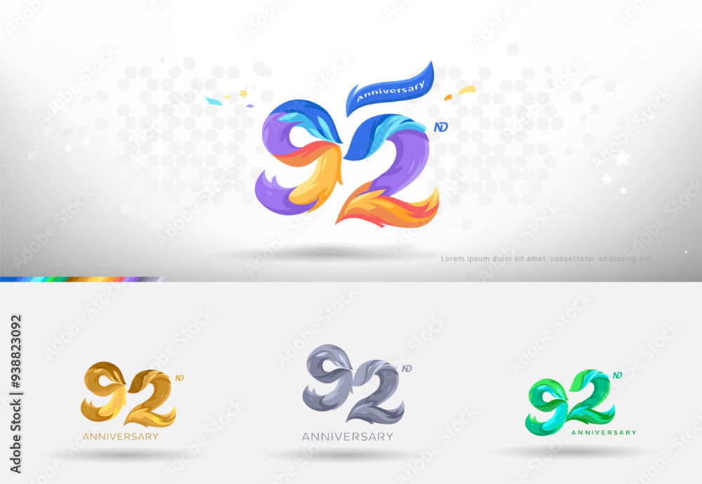 Obraz premium 92nd Anniversary design logo. Modern colorful style. cheerful number celebration with color variation