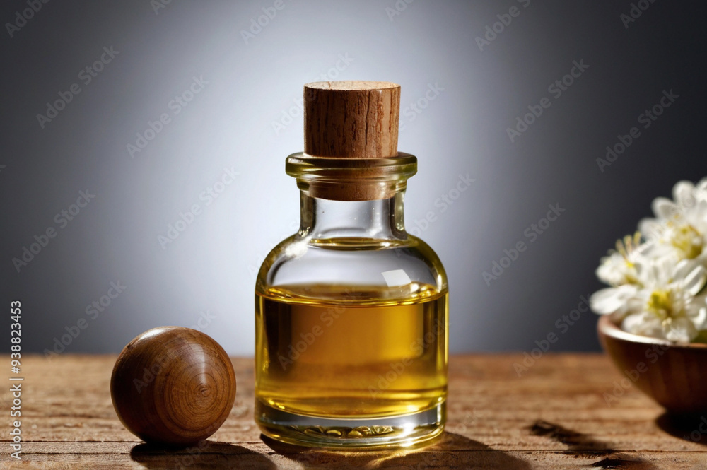 Small Bottle of Spa Oil with Copy Space for Text Small Bottle of Spa Oil with Copy Space for Text