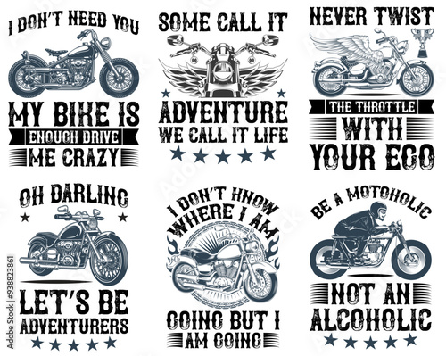 Cute Motorcycle Calligraphic Lettering, Phrases Collection Vector Illustration for Newsletter, Postcard, Greeting Card