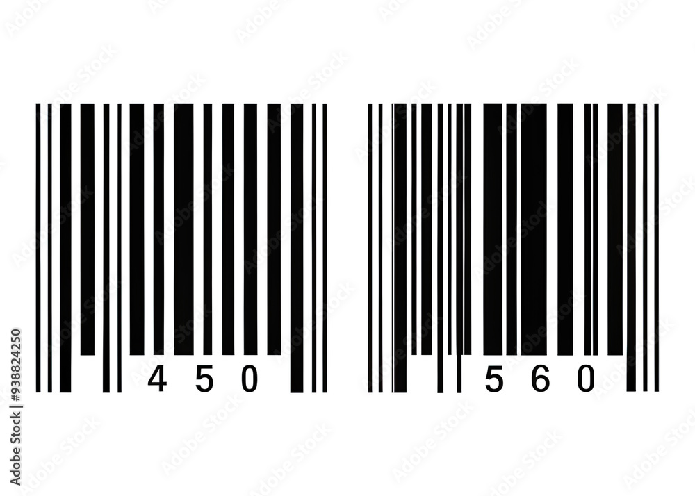Black and white barcode icons, isolated on a white background. barcodes contain the same number of bars but different alphanumeric strings, signifying different product codes. Black and white barcode icons, isolated on a white background. barcodes contain the same number of bars but different alphanumeric strings, signifying different product codes.